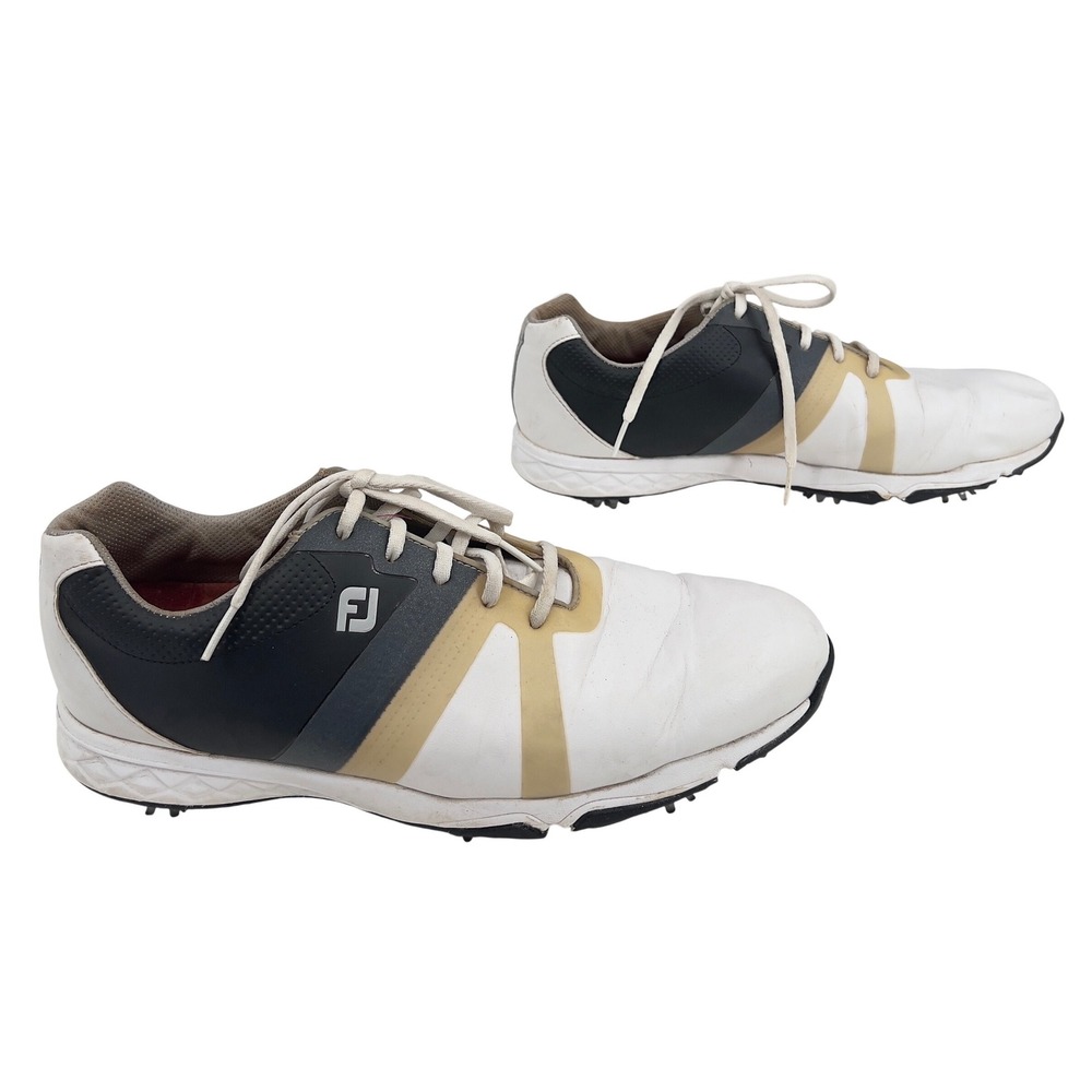 FootJoy Energize Mens Golf Shoes White Navy Tan Spiked 58139 Cleats 11.5 M‎